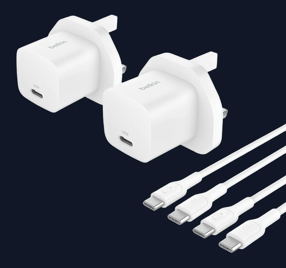 Belkin 25W USB-C Wall Charger & 1m USB-C Cable - Twin Pack