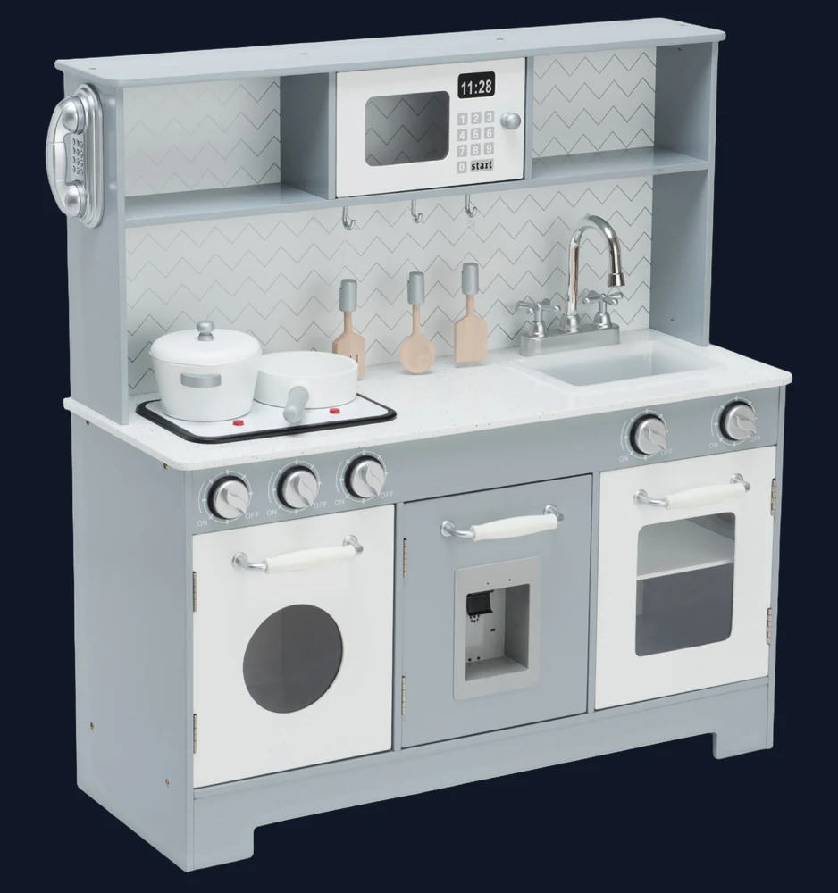 Costway Pretend Play Kitchen Wooden Toy Set for Kids w/ Realistic Light & Sound
