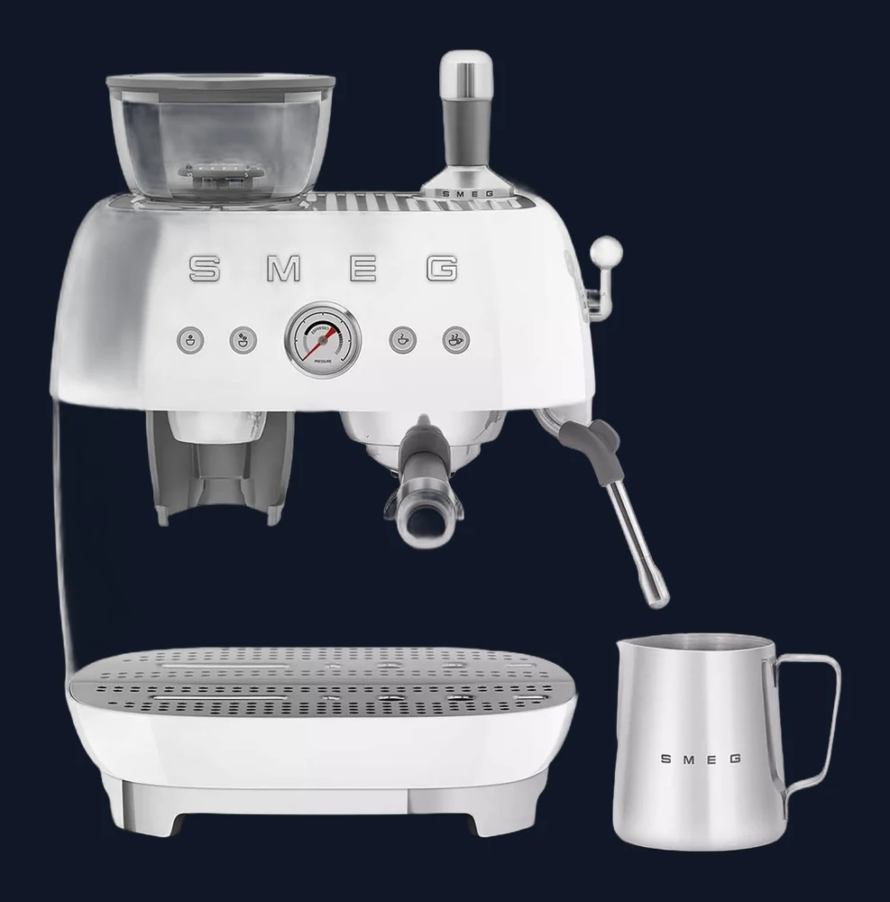 Smeg EGF03 Retro Style Espresso Coffee Machine with Grinder, 2.4L, 1650W - White