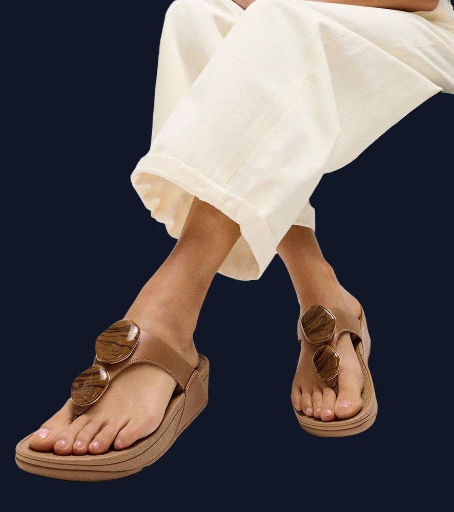 FitFlop Lulu Marbled Stone Toe-Post Sandals - Deep Tan