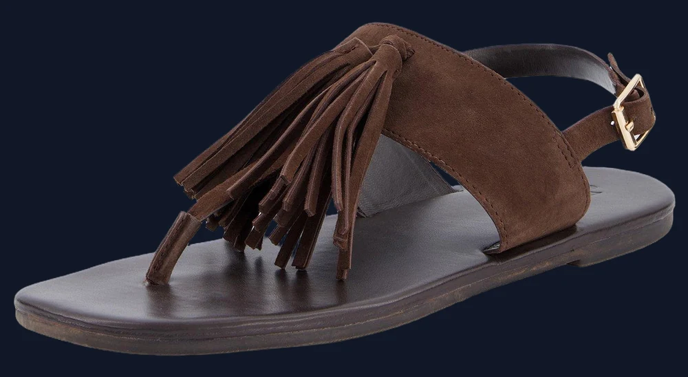 The Very Collection Suede Thong Flat Sandal With Tassle Detail - Chocolate